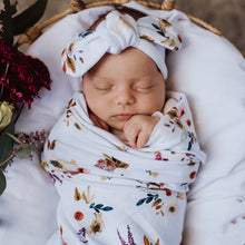 Load image into Gallery viewer, Boho Posy | Baby Jersey Wrap &amp; Topknot Set
